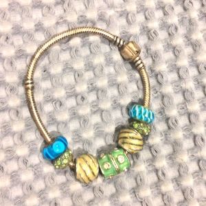 90s Pandora Beaded Charm Bracelet with removable beads